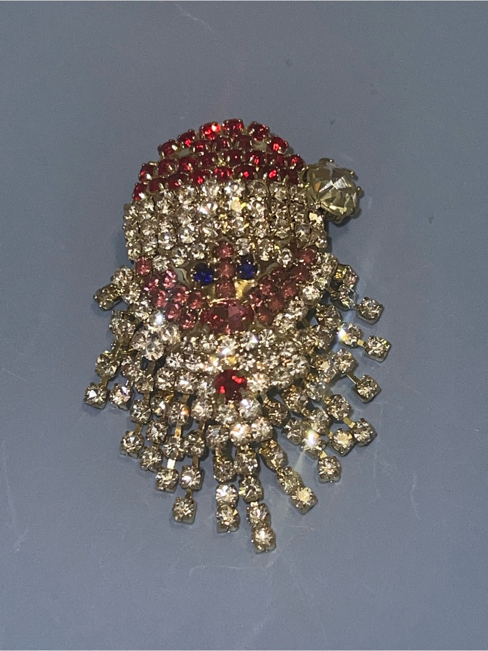 Gold-Tone Festive Santa Crystal Brooch in Red & Clear